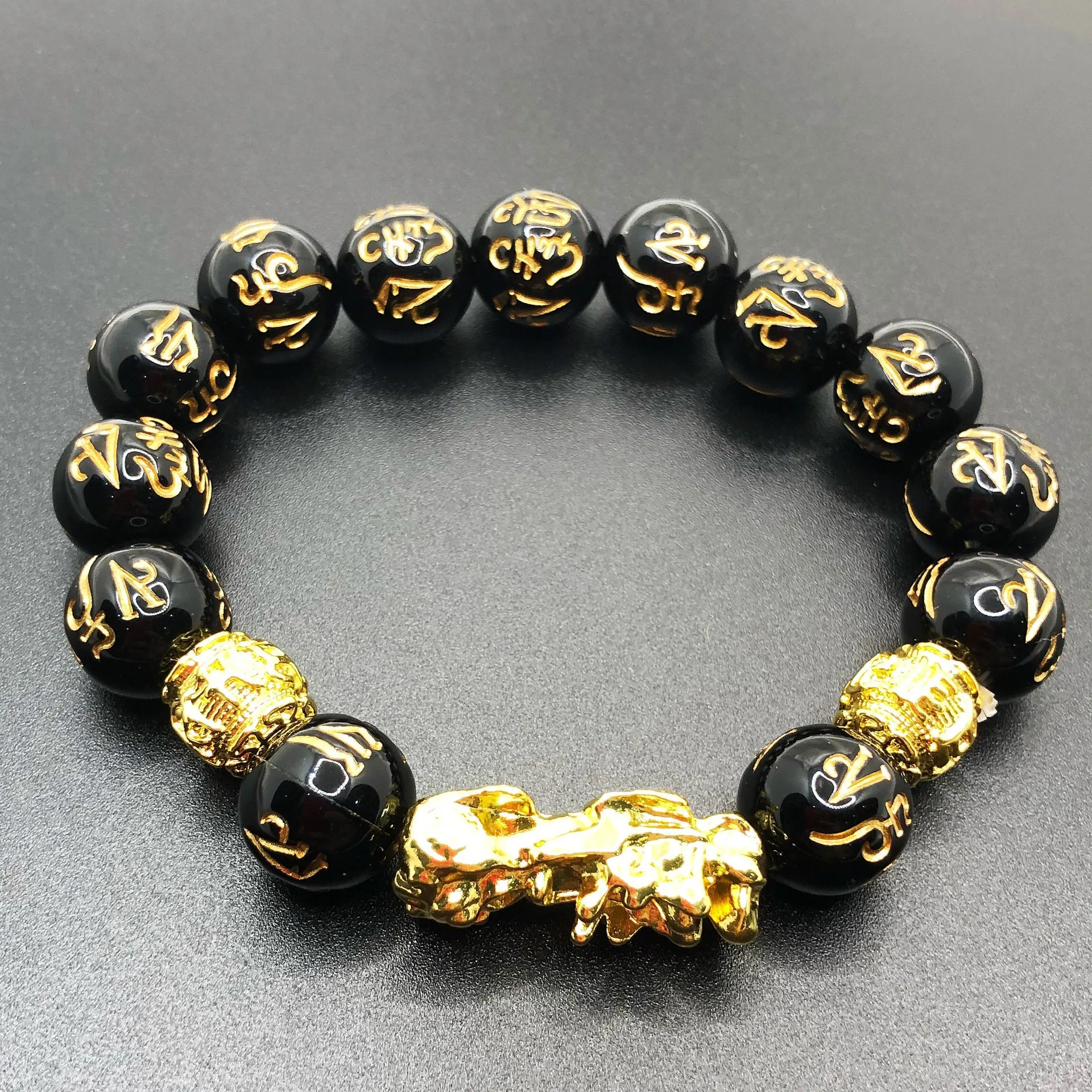 

Chinese Style Obsidian Stone Beads Bracelet For Men Women Wristband Wealth And Good Luck Bracelet