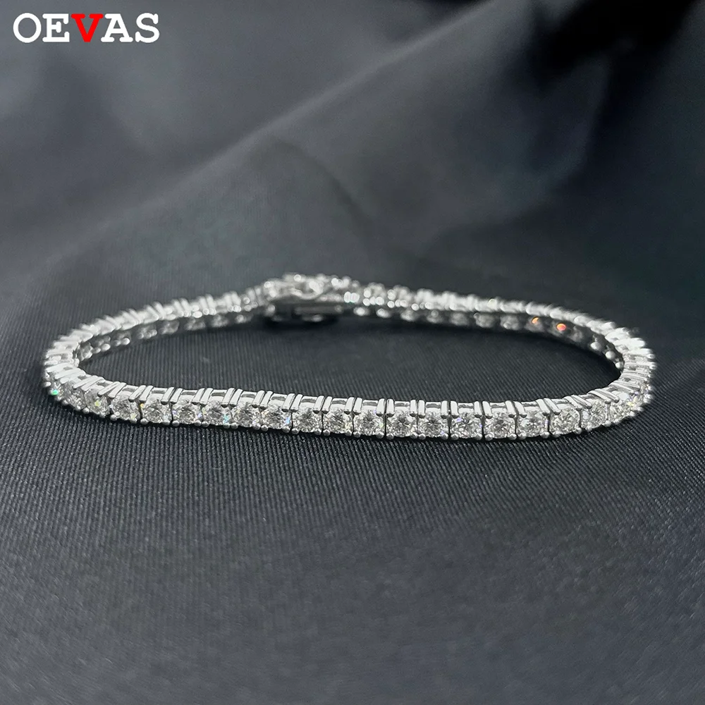 

OEVAS 3mm 4mm High Carbon Diamond Tennis Bracele For Women Fashion Super Flash 100% 925 Sterling Silver Bracele Fine Jewelry