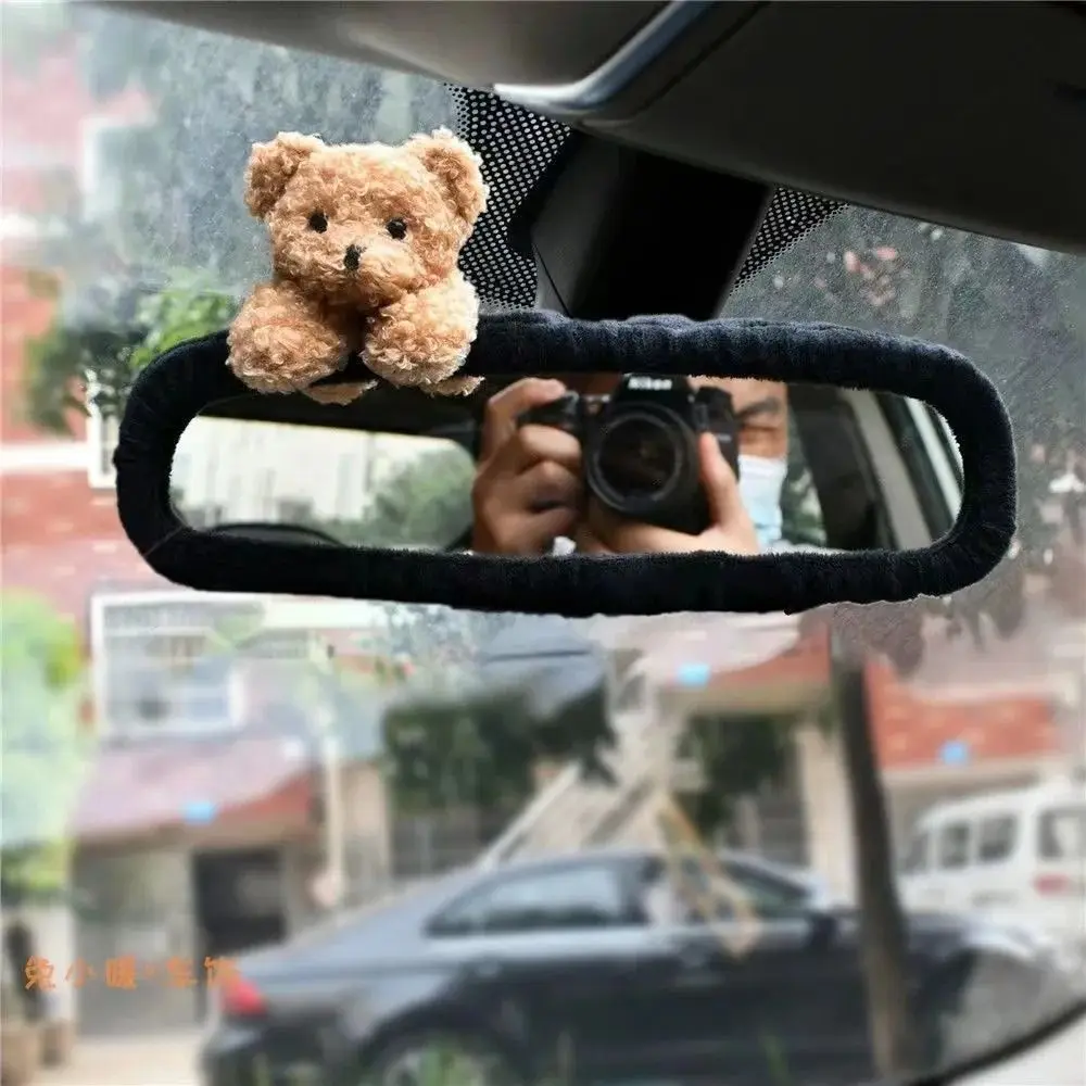 Elastic Cartoon Rear View Mirror Cover New Plush Cute Rear View Mirror Cover Pig Bear Car Rearview Mirror Cover