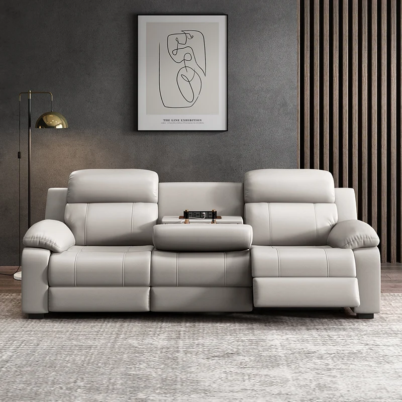 Modern 3 Seater Electric Reclining Sectional Sofa High Quality Leather Living Room Set