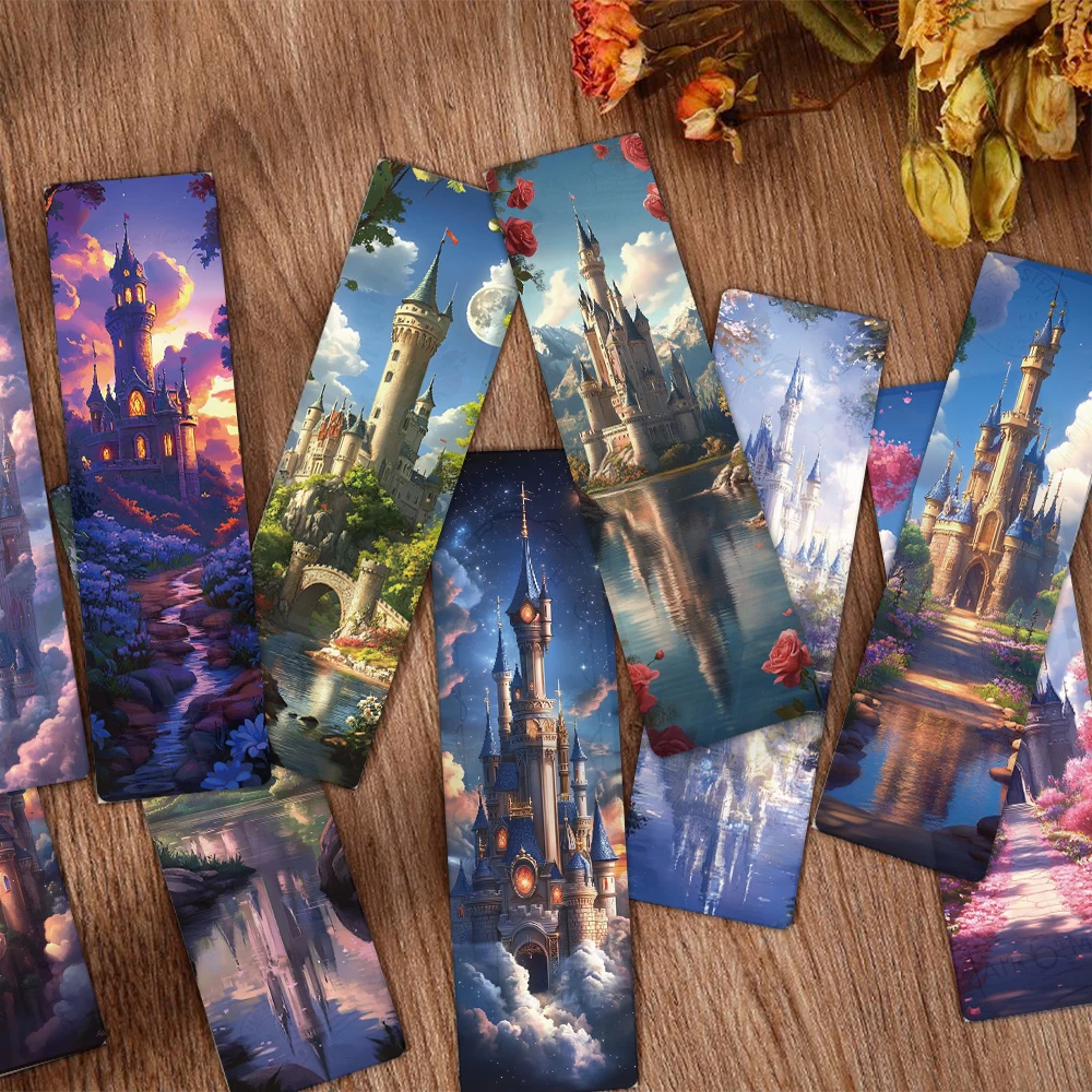 

24Pcs Fairytale Castle Bookmarks, Dreamy Fantasy Landscapes & Floral Garden Art Page Markers, Magical Princess Castle Stationery