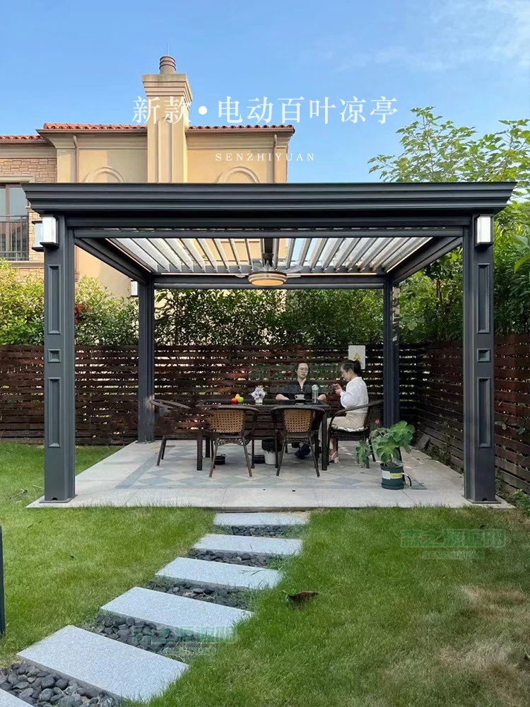 3.5x3.5mOutdoor pavilion courtyard electric rainproof aluminum alloy louver villa garden rainproof awning new Chinese grape trel