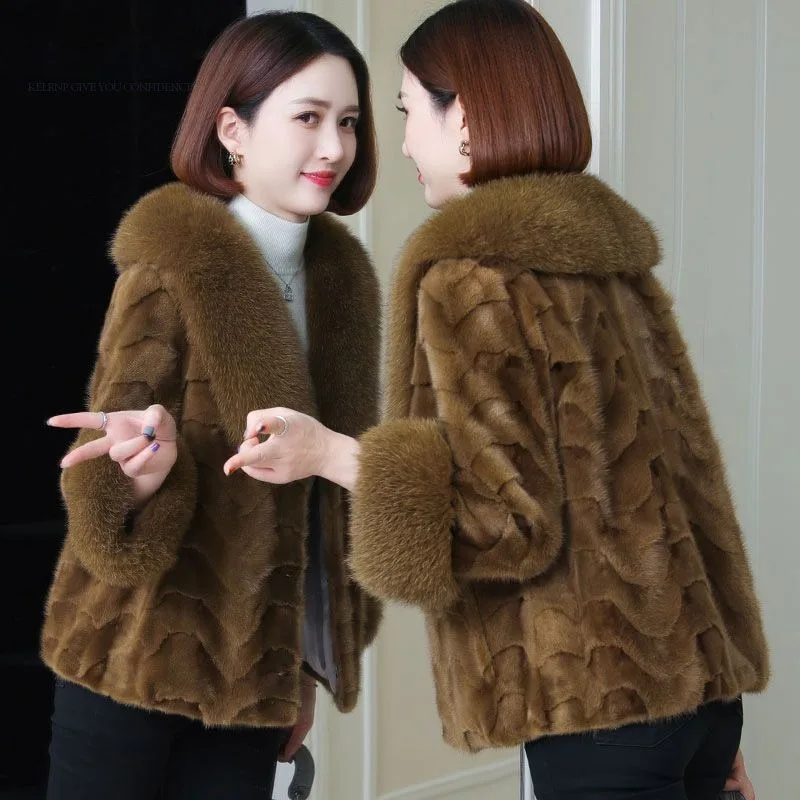 Krótki, modny płaszcz z prawdziwego futra, hit sprzedaży, damski, zimowy, nowy, z naturalnym kołnierzem z futra lisa, wysokiej jakości płaszcz z futra norek, prawdziwy płaszcz z futra norek.