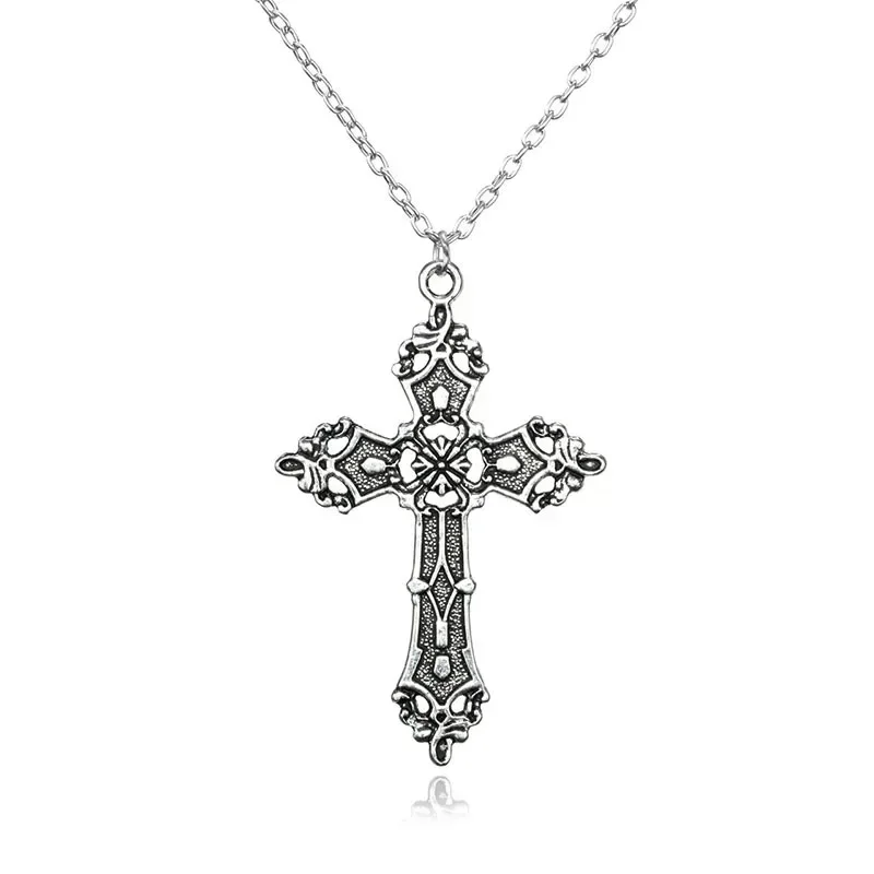 Retro Goth Cross Pendant Necklace for Men Women Religious Faith Holiday Personality Classic Stainless Steel Jewelry Punk Gift