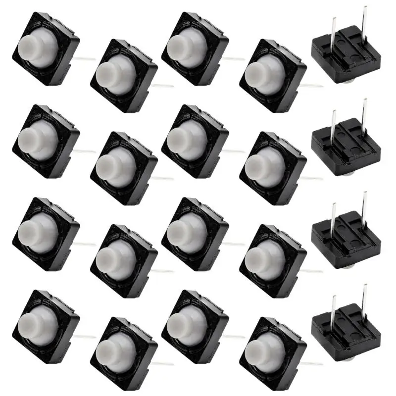 20 Pack Quiet Silicone Push Button Switches for Through-Hole Circuit Board Soldering, Input Assembly, and Repair Projects D2RD
