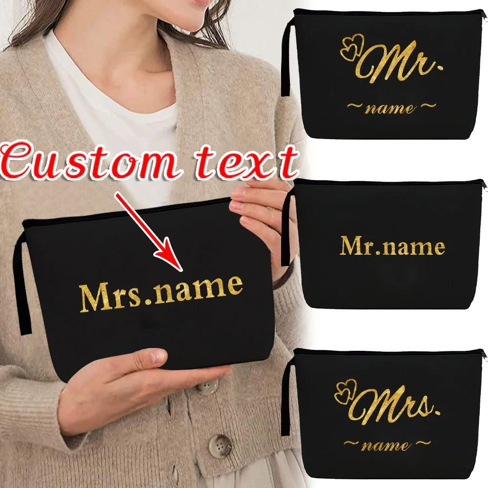

Customized Name Makeup Bag Portable Makeup Bag Convenient Travel Makeup Bag Women's Canvas Handbag Gold Letter New Style