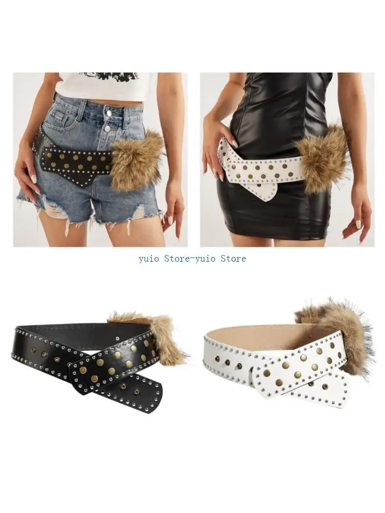 X7XB Adjustable Rocker Belt PU Leather Punk Metal Studs Waist Accessory