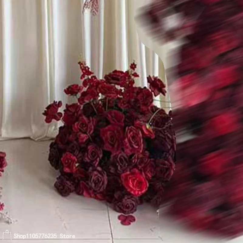 Dunkelburgunderroter Rosen-Blumenbogen für Hochzeitszeremonien, Künstlicher Blumenbogen für Brautempfang, Party, Event, Fotobox – Detail 5