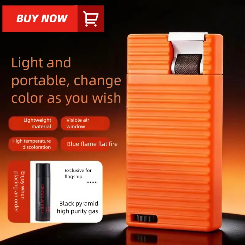 Encendedor de lujo con llama plana que cambia de color, encendido con palanca, llama azul, metálico, a prueba de viento, de butano, para hombre, ideal para regalo.