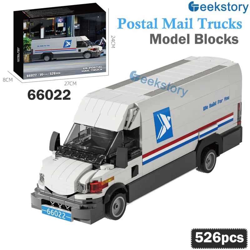 

526pcs USPS Mail Trucks Model Blocks Set Educational 66022 Assembled Truck Toys Collectible Ornaments MOC Bricks Boys DIY Gifts