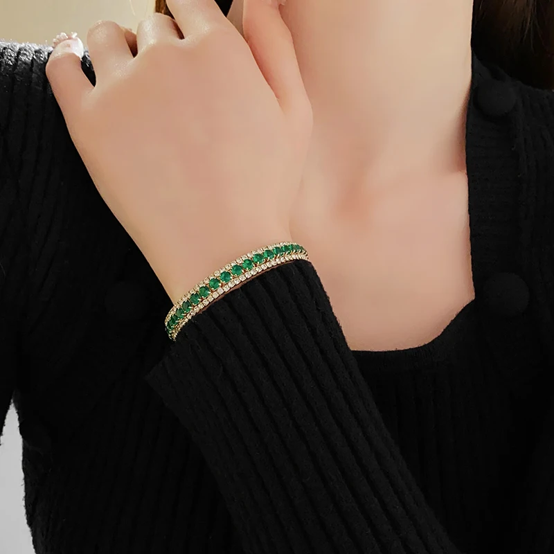 Emerald Rectangle Geometic Rhinestone Zircon Open Bracelets for Women Light Luxury Personality Ins Bracelet Temperament Jewelry