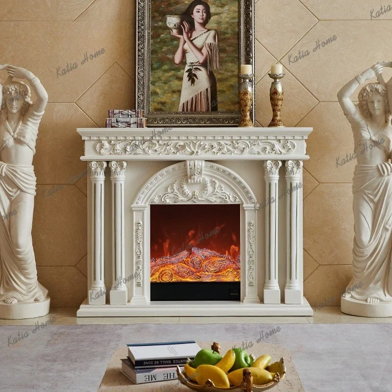LD Decorative Homestay Living Room Cabinets Solid Wood Simulated Flame Heating Fireplace  American-style Home Furniture