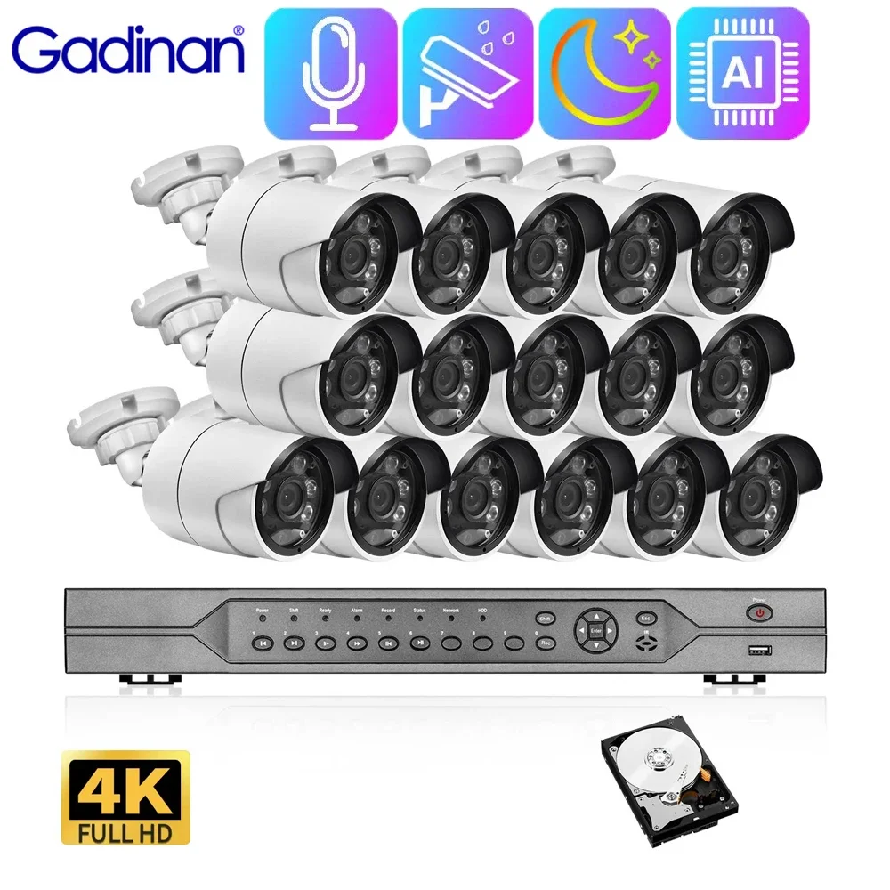 

8MP 4K Система защиты безопасности 4CH/8CH Комплект NVR AI Face Detection Outdoor Audio IP Cameras Комплект для видеонаблюдения