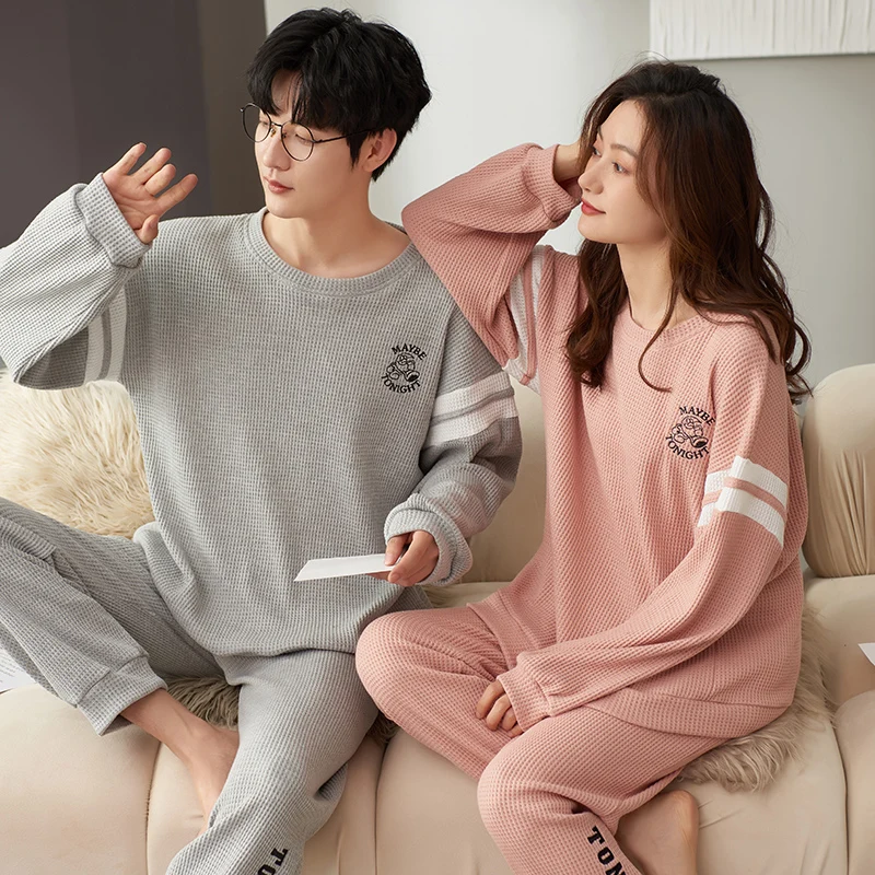 Spring Autumn New Cotton Couple Long-sleeved Men\'s Pyjamas Pajamas Set Casual Male Sleepwear Pyjamas Night Pijamas 3XL Homewear