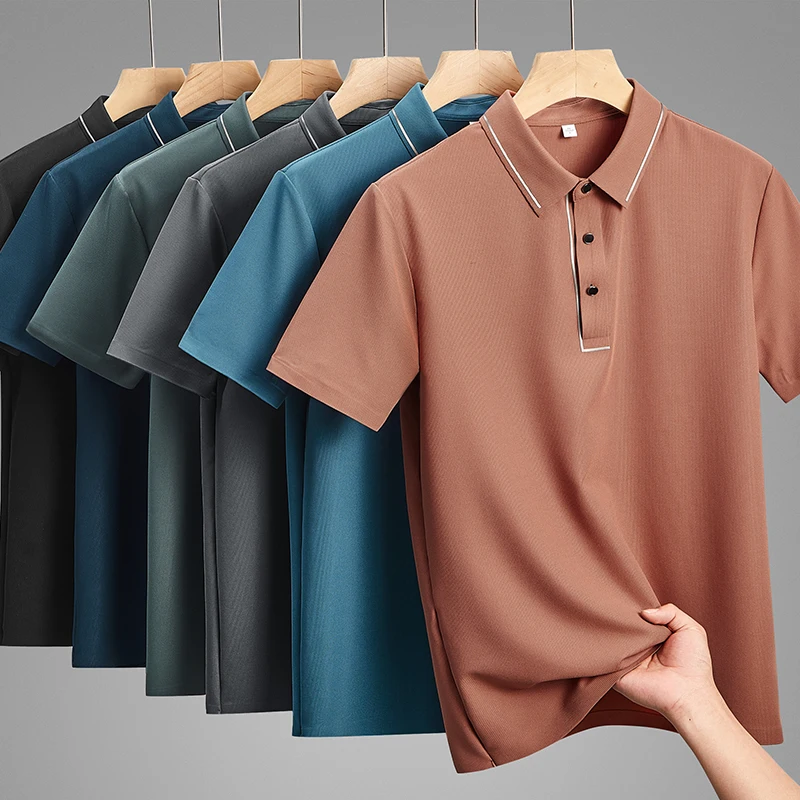 

Seamless Stretchy Casual Men T Shirts High Quality Polo Hommes Summer Silky Cool Short Sleeve Easy Care Luxury Camisas De Hombre