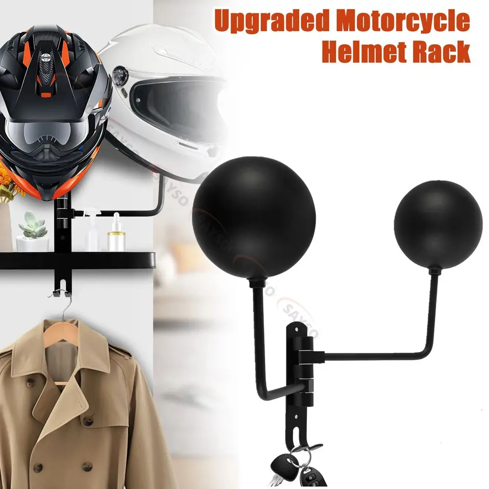 Motorcycle Helmet Rack, 180 ° Rotating, Wall Mounted, Helmet Rack with Double Hook, Bicycle Helmet Rack, Detachable-