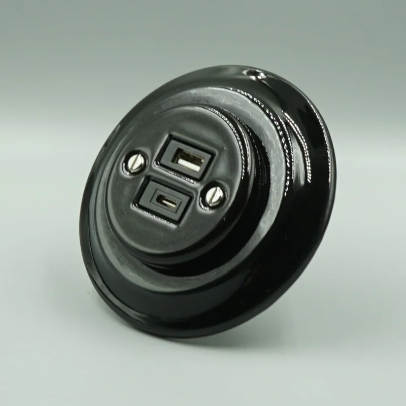 Home Decor Vintage Retro Porcelain Flush Mounting USB A + TYPE C Charging Socket