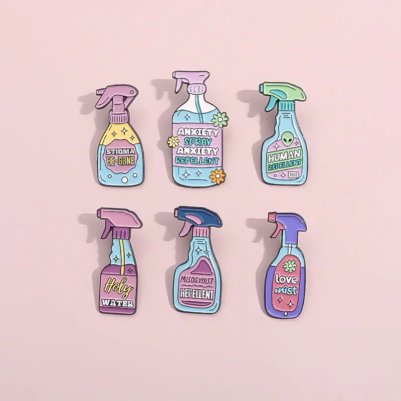 Anxiety Spray Cartoon Enamel Pins Human Repellent Brooch Custom Metal Lapel Badge Backpack Jewelry Accessory Gift Wholesale