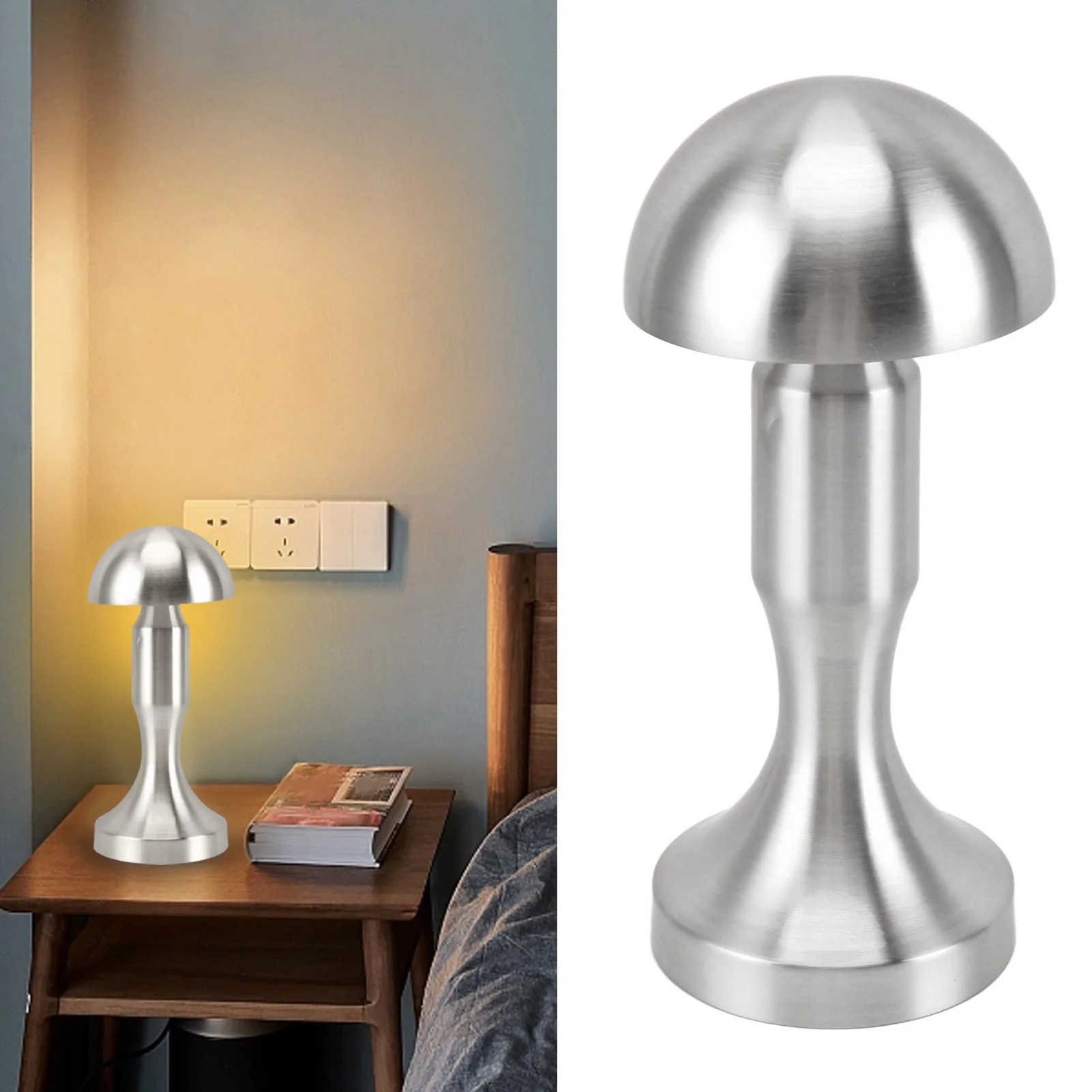 

ZK50 Metal Mushroom Table Lamp 3 Colors LED1800mAh Touch Sensor Stepless Dimming Dining Room Living Room Bedside Lamp Silver