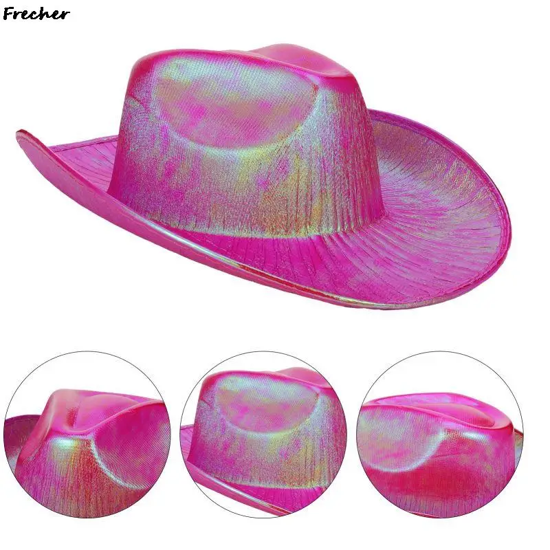 Bright Leather Cowboy Hat Disco Club Bucket Hats Fashion Summer Autumn Women Cowgirl Caps Sunscreen Outdoor Riding Sun Cap 2023