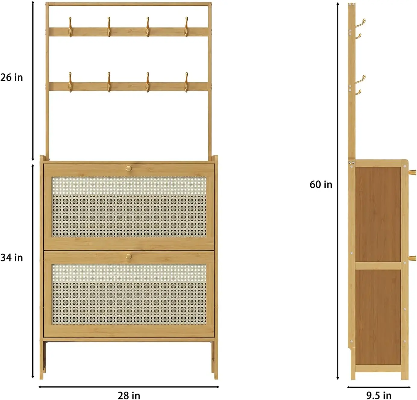 Hanging Rack, 2 Breathable Flip Drawers, Shoe Storage Cabinet, Shoe Rack Shoe Organizer for Entryway, Rattan Home Style, 60