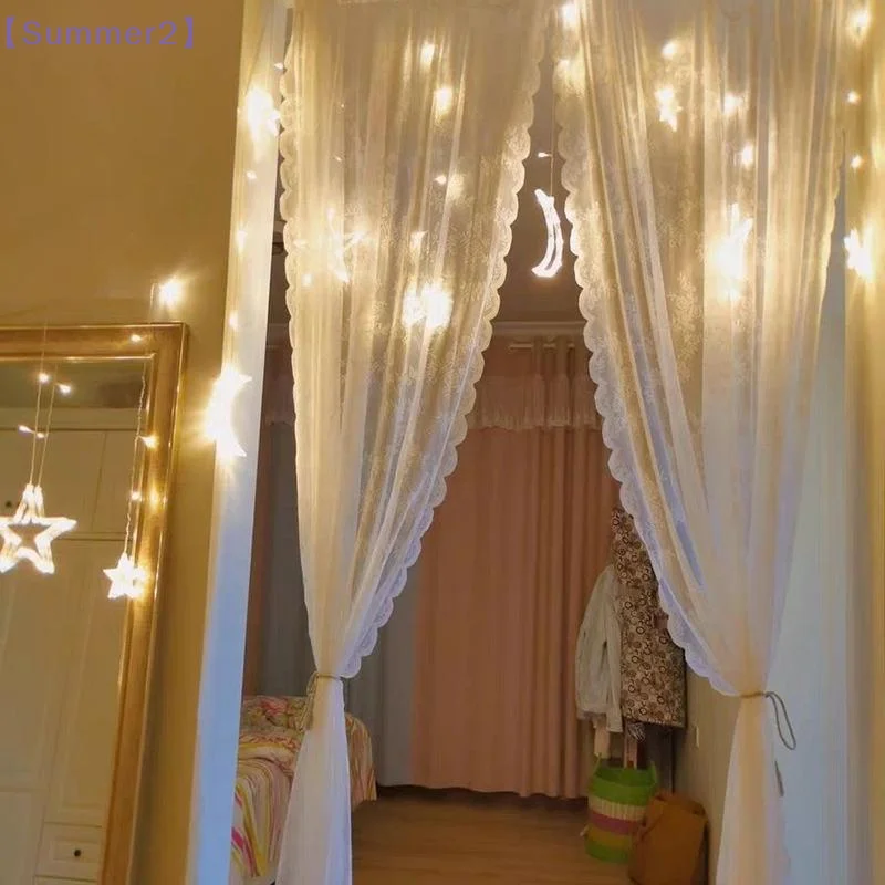 Rustic Floral Embroidered Lace Curtain Self Adhesive Rod Pocket Curtain White Voile Window Drapes For Bathroom Bedroom Decor{S}