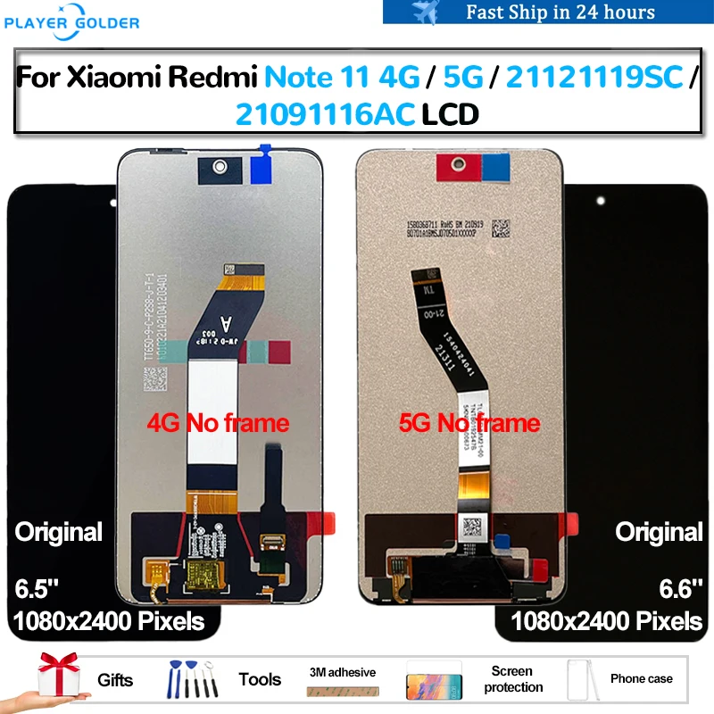 

Original For Xiaomi Redmi Note 11 4G 21121119SC Note 11 5G 21091116AC Pantalla lcd Display Touch Panel Screen Digitizer Assembly