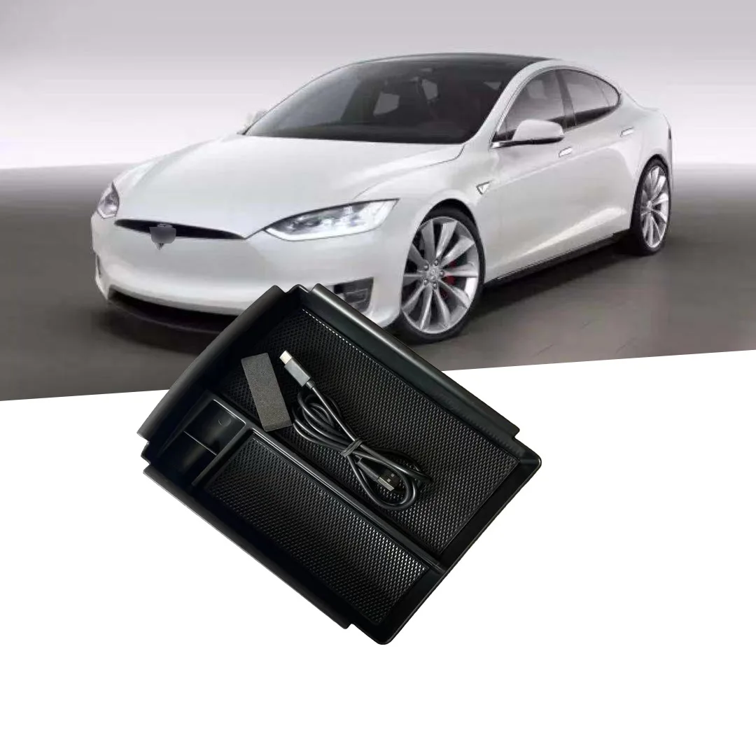 

For Tesla Model X central armrest box storage box Model S wireless charging box