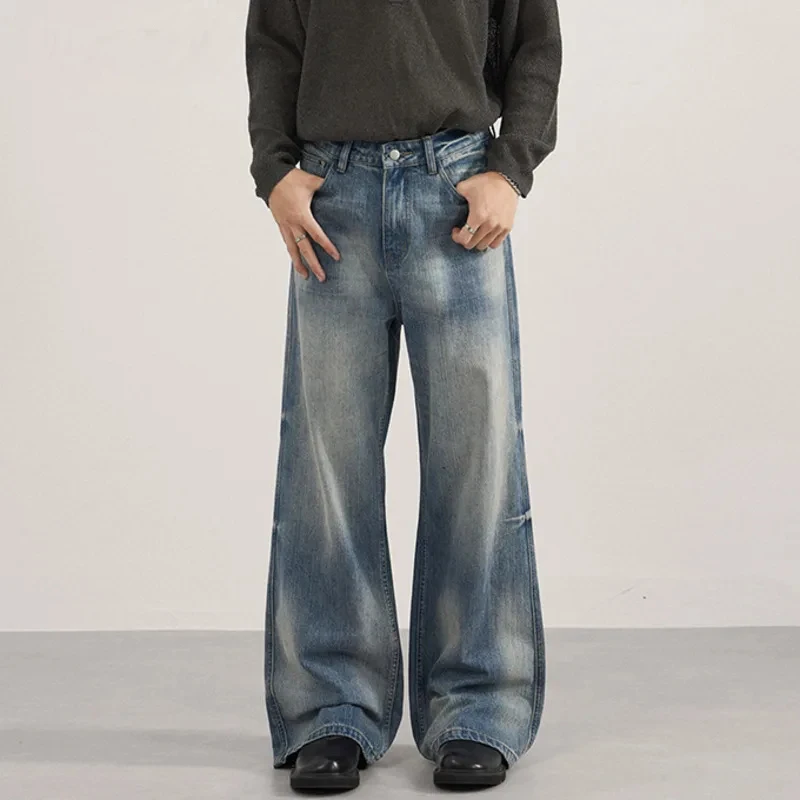 

Мужские джинсы в американском стиле, широкие, свободные, с контрастной окраской, универсальные, повседневные, бут-кэт, осенние