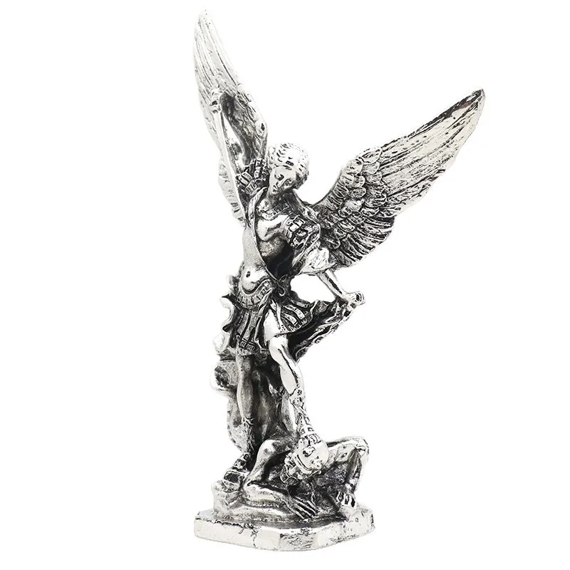 New San Miguel Arcangel Statue Retro Bronzed Saint Michael Angel Resin Figurine Home Blessing Decoration Desktop Ornaments