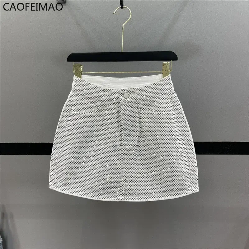 Diamond Jean Mini Skirt Women 2025 Summer New Woman Pink Denim Short Pantskirt High Waisted Slimming Hip-Wrapped Skirts