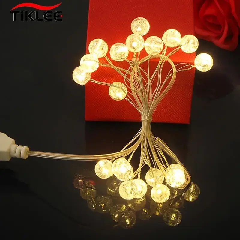 2Meter Fairy Garland  Ball Silver String Lights Waterproof  Christmas Tree Wedding  Decoration USB/Battery Powered String light