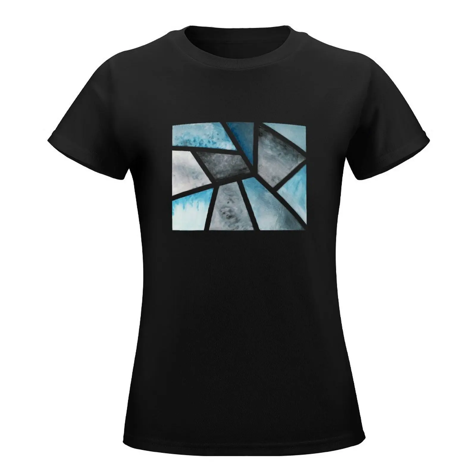 Blue Water Color Geometry T-Shirt Female clothing Blouse Women t-shirts