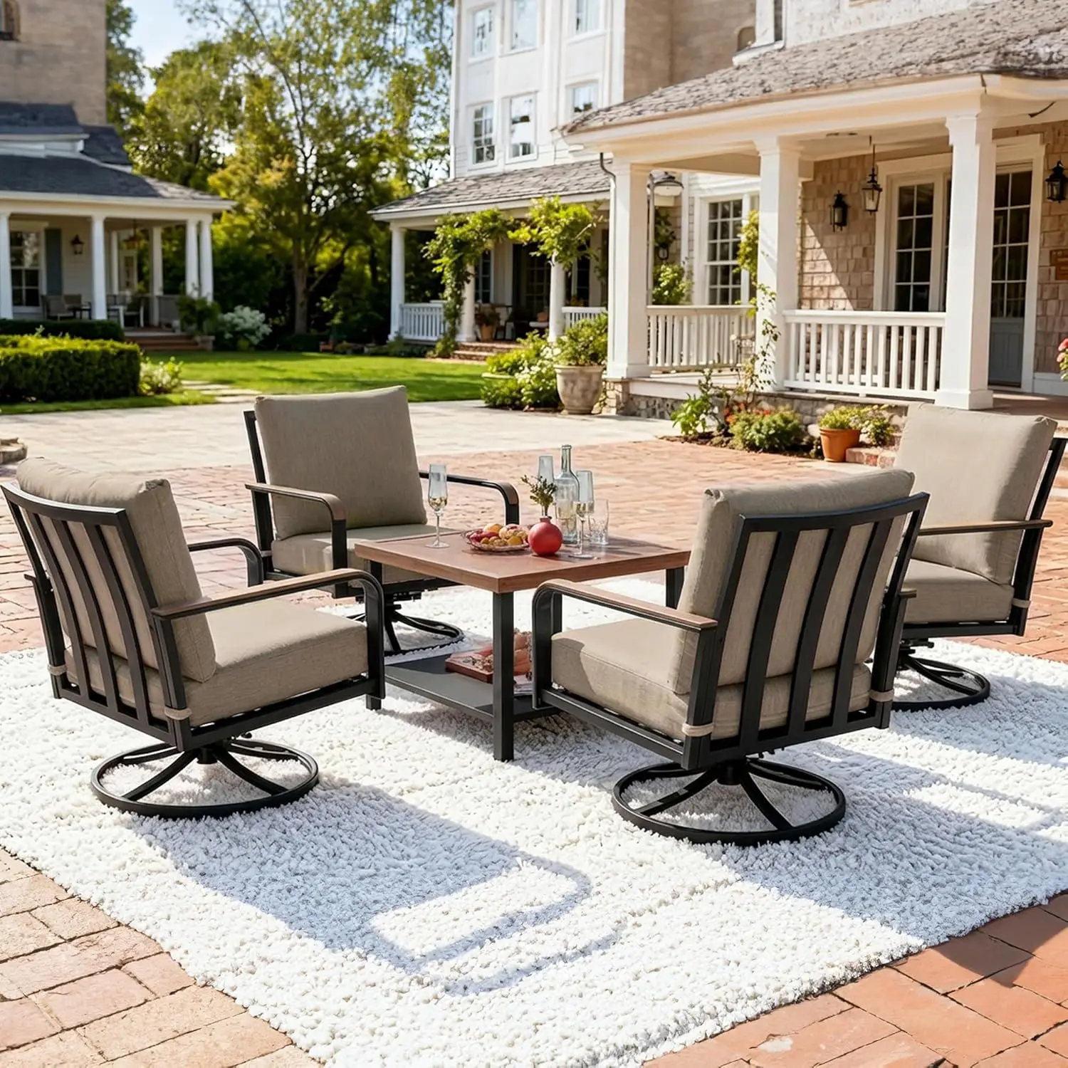 

5 Piece Patio Furniture Set, Outdoor Conversation with 4 Pcs Swivel Rocking Chairs and 27" Double-Layer Coffee, Customized