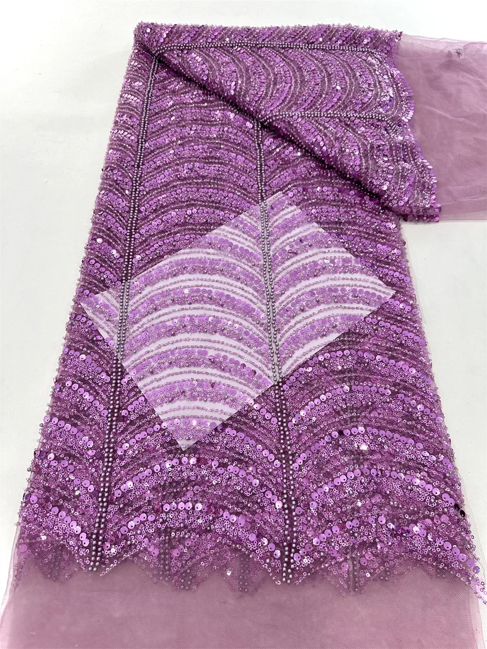 

Gracefull TulleLace Fabric for Bridal Gowns and Formal Dresses with Beads and Shining Sequins 5 Yards STW24120409