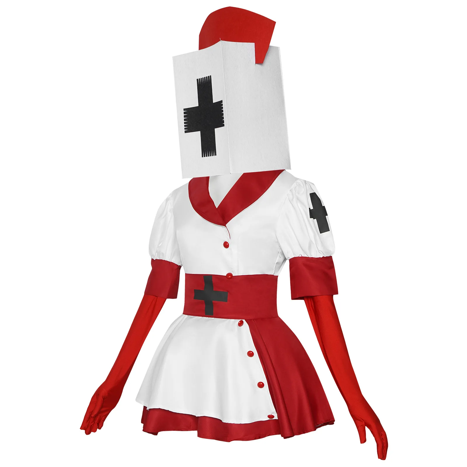 Tema do jogo enfermeira cosplay colheitadeira vermelho branco vestido de luxo traje halloween carnaval festa cruz chapéu