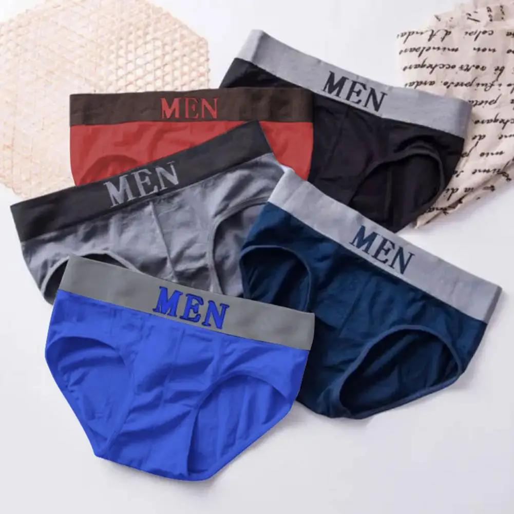 Casual Men Underpants Mid Waist Seamless Letter Print Elastic Waistband Anti-septic Stretchy Thin Quick Dry Men Briefs Underwear