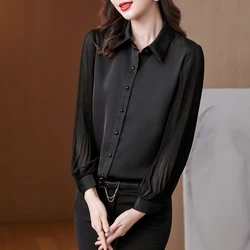 Solid Color Long Sleeve Chiffon Cardigan Lantern Long Sleeve Flattering Shirt Casual Turn-down Collar Women's Clothing Tops