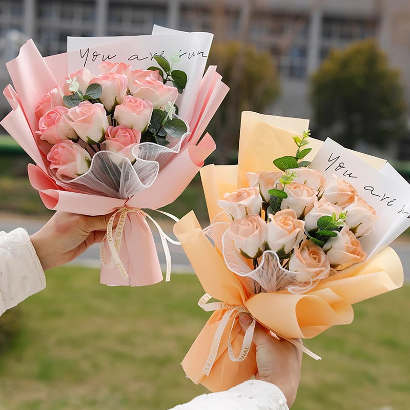 Soap Flower Bouquet Artificial Rose Flowers Wedding Valentine's Day Gift Finished Fake Flower Bouquet Graduation Gift 꽃다발