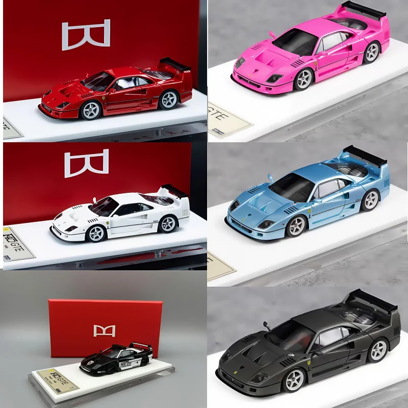 1:64 Prance Horse F40 GTE metal red ice blue luminous white resin miniature simulation car model, adult ornaments, boys toys