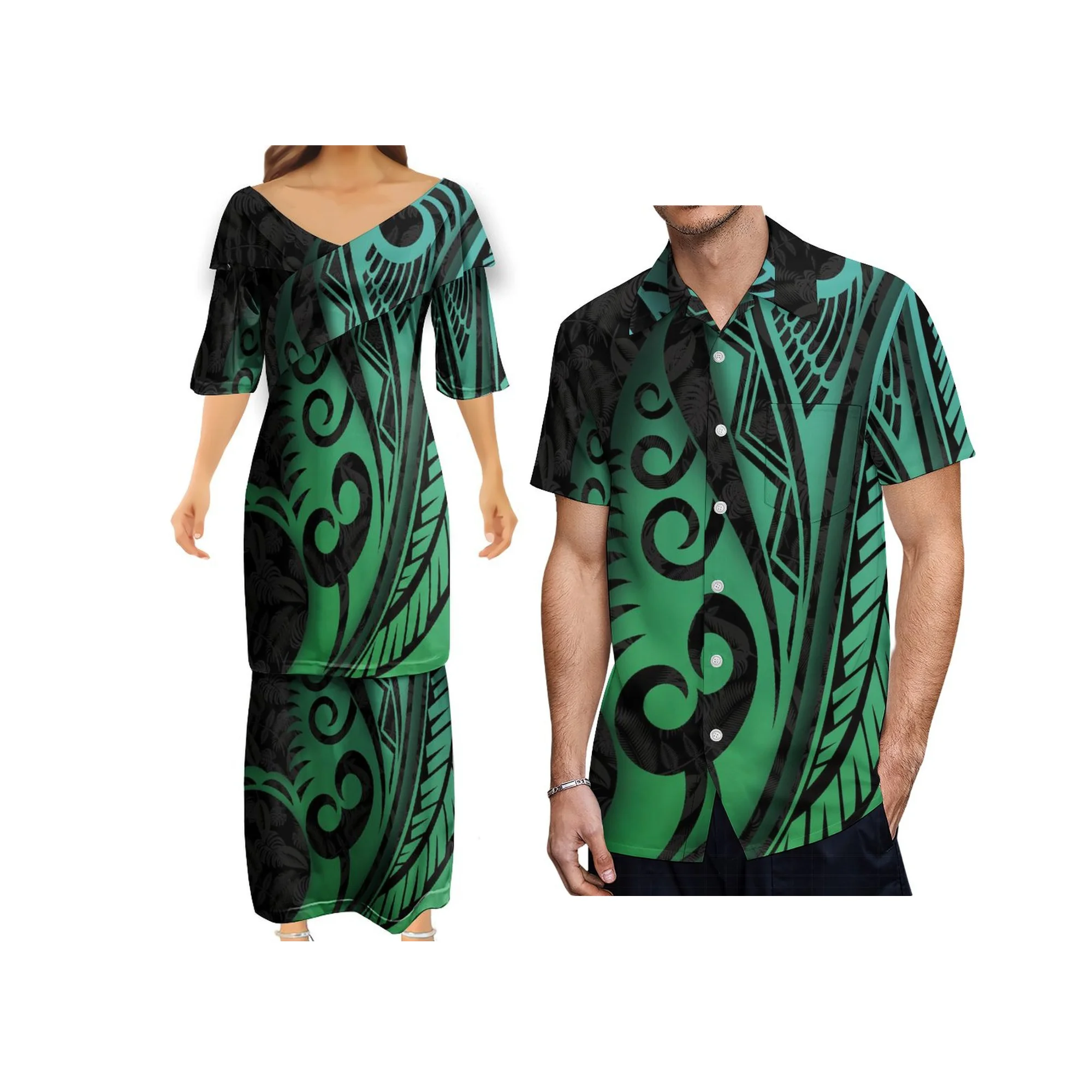 V-Neck Dress Polynesian Print Summer Short Sleeve Casual Loose Dress Samoa Club Ladies Puletasi