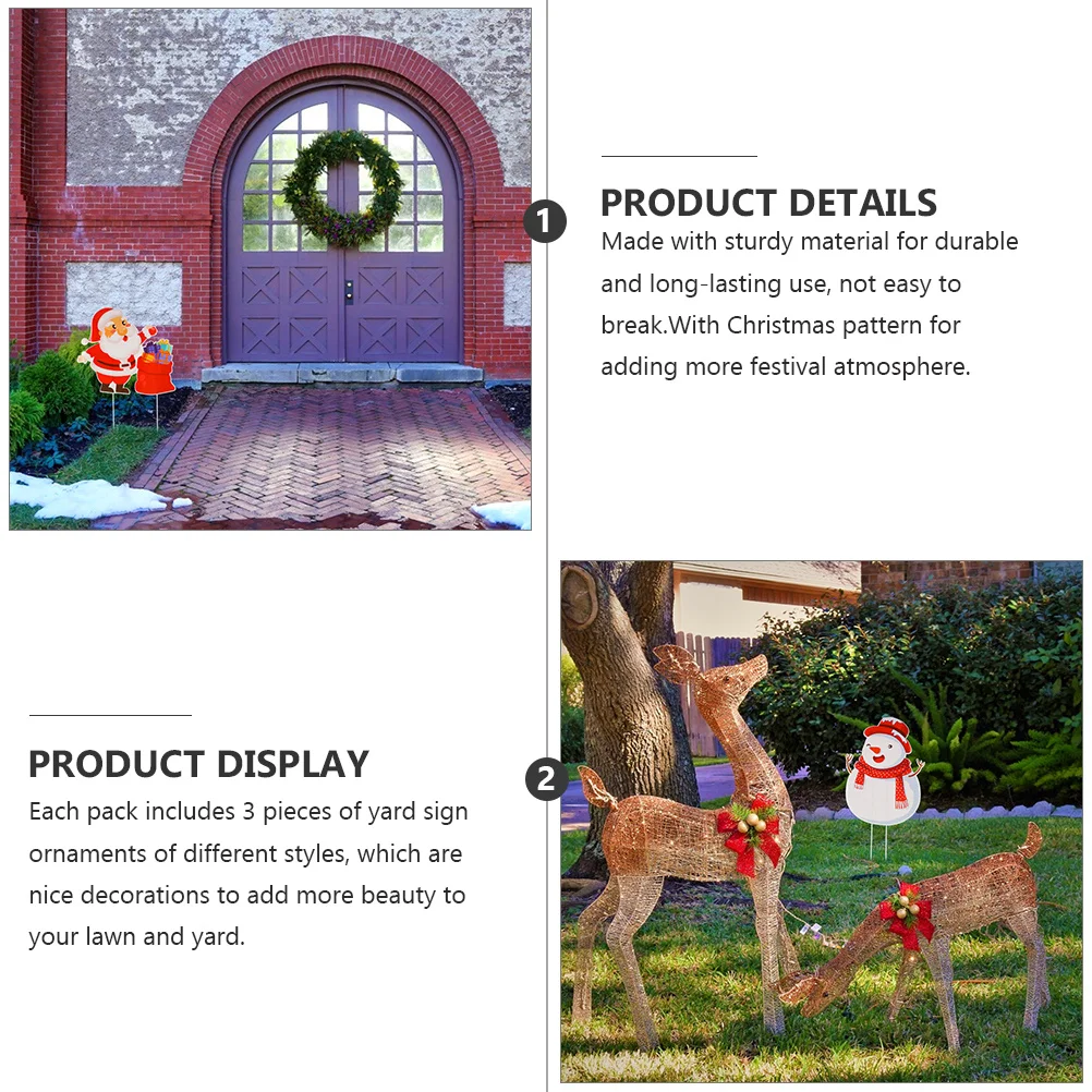 

3 Pcs Garden Card Christmas Yard Decorations Stakes Calendar Sign Outdoor Signs Lawn