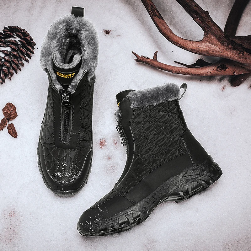 

New black waterproof warm tide snow boots man zipper plush antiskid comfort Ankle Boots big size 47 46 Mid-Calf Winter Boots