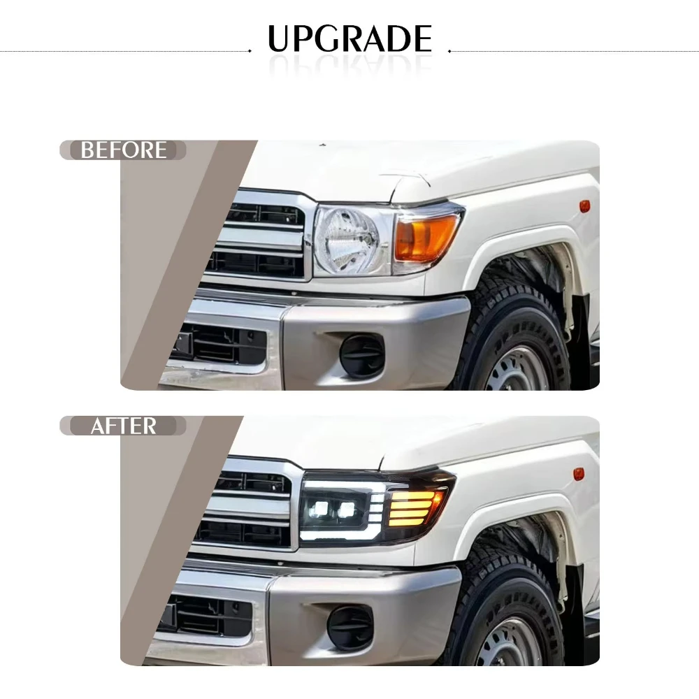 For Toyota LAND CRUISER LC76 2007-2023 LED Headlight Assembly 12V High Low Beam Streamer Turn Signal Position Light DRL Headlamp