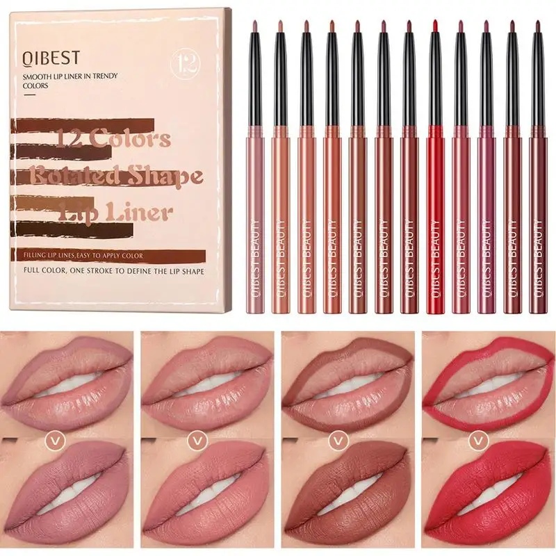 Lipliner Set Waterdichte 12 Kleuren Matte Lippenstift Set Lipliners Set Hydraterende Langdurige Lip Potlood Anti-Aanbaklaag Lip Krijt