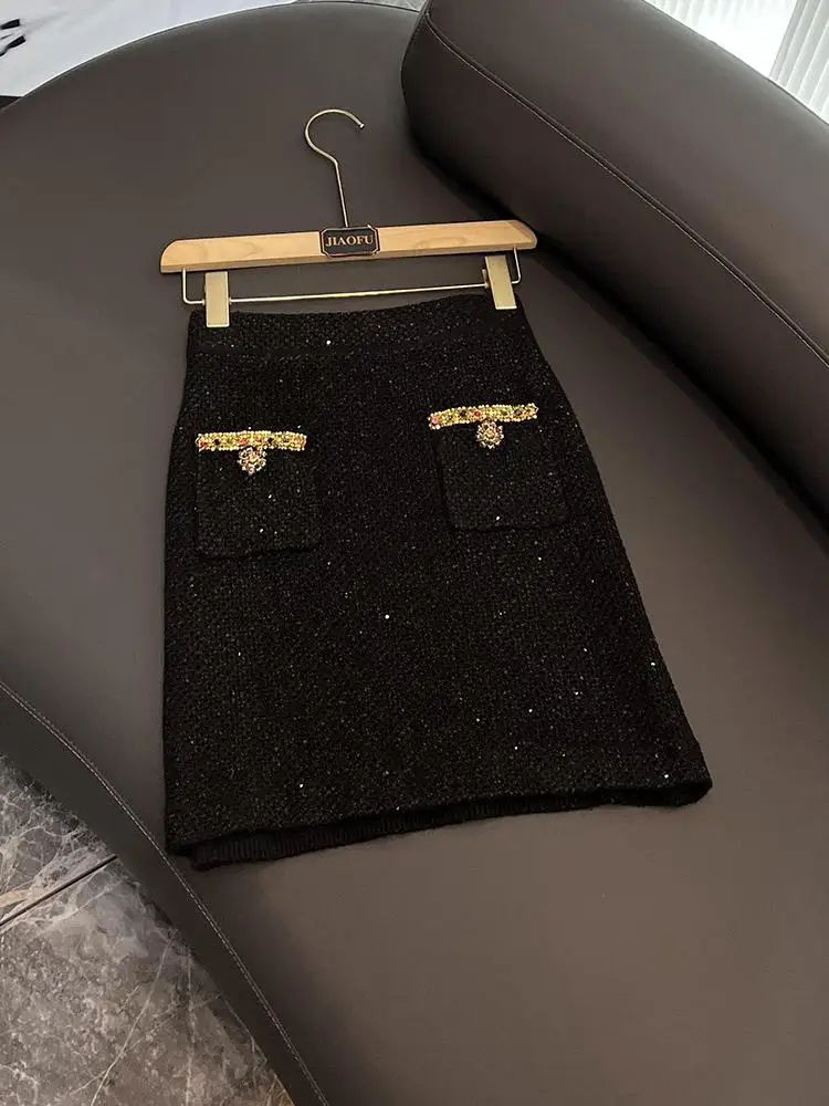 

Retro Bla Skirt Set Women's Faion Design Sensation Ci Commuting Stand Fit Winter Collection Two-Piece Suit