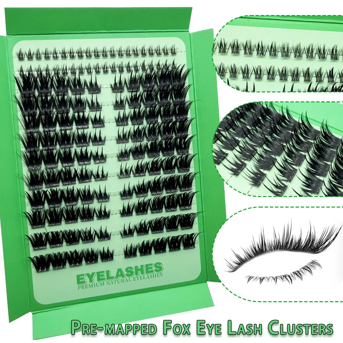HBZGTLAD Vorgefertigte Fox-Eye Fluffy Lashes Manga Wimpernbüschel Natürliche Katzenaugen-Wimpern mit Spitzen-Wimpernbüscheln und unteren Wimpern – Detail 7