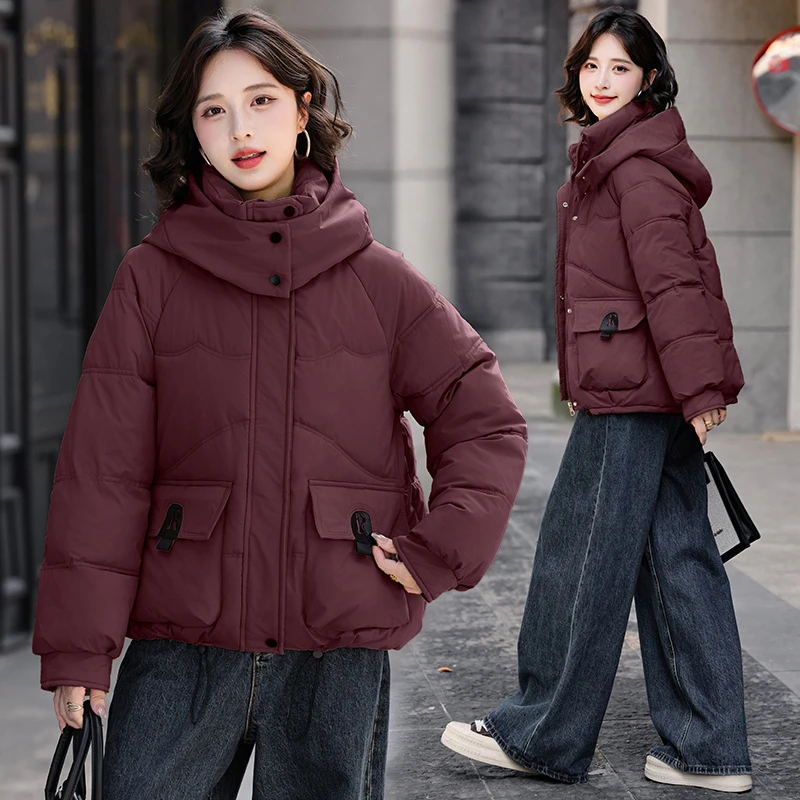 

Cotton Padded Jackets Women's Fashion Korean Version Hooded Warm Thick Casual Bread Jacket Long Sleeve Loose Casual Parkas 2025