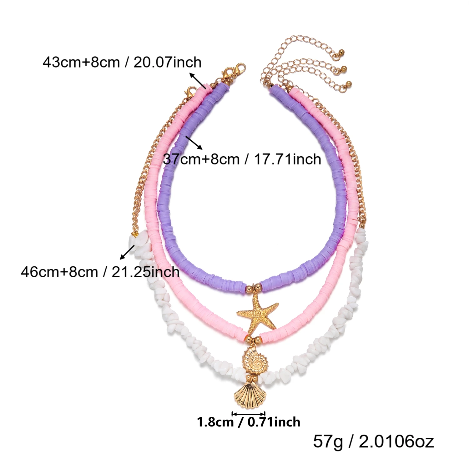 3-teiliges Set Bunte Unregelmäßige Kieselstein-Seestern-Anhänger Halsketten für Frauen Mehrschichtige Muschel-Halsketten Sommer-Strandschmuck – Detail 6