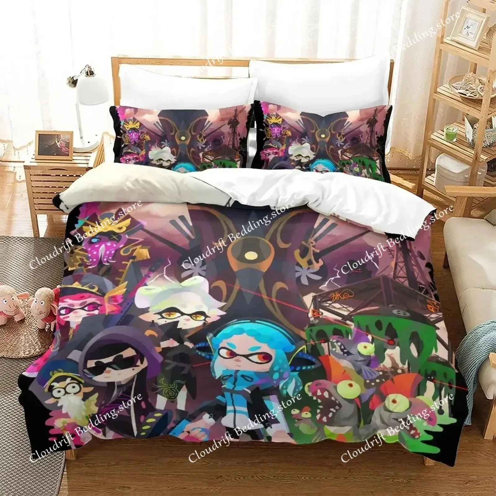 

Splatoon 3 Bedding Set Single Twin Full Queen King Size Bed Set Adult Kid Bedroom Duvet cover Sets 3D Print Anime bed sheet set
